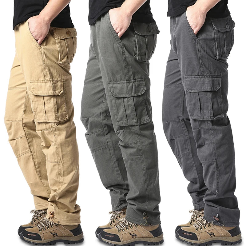 Large Pocket Loose Overalls for Men - Tactical Cotton Cargo Jogging Pants with Elastic Waist