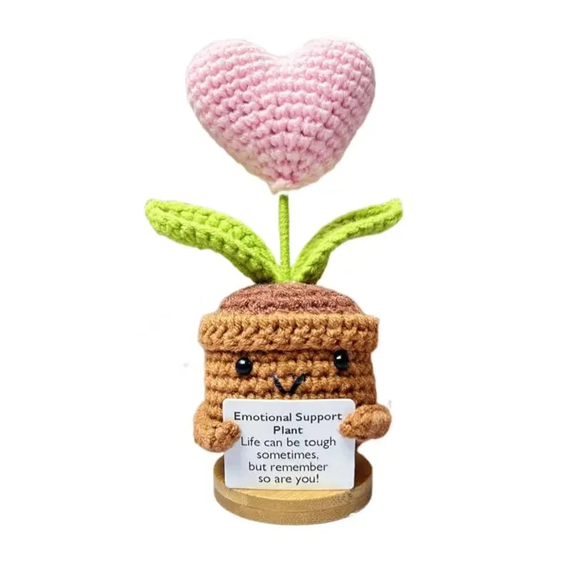 Positive Energy Heart Flower Hand-Woven Knitted Doll for Home Décor, Desk Ornament & Gifts