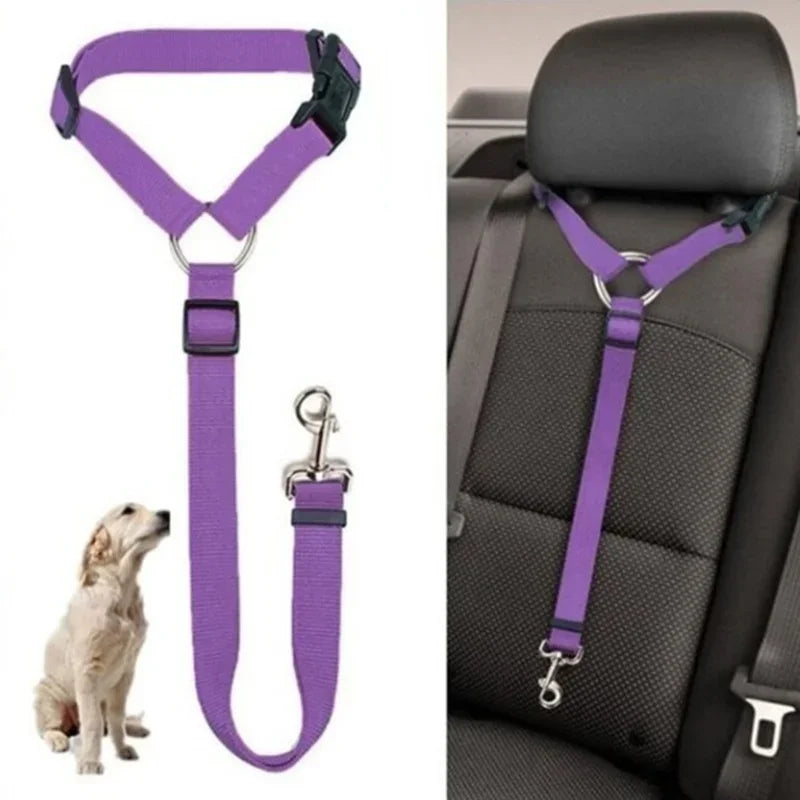 Adjustable Pet Car Seat Belt & Leash, Nylon Safety Harness for Dogs & Cats, Travel Seatbelt