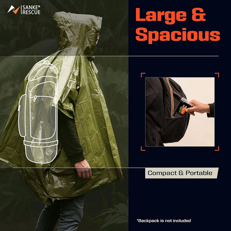 Emergency Waterproof Rain Poncho – Disposable Thermal Survival Blanket for Camping, Hiking & Outdoors