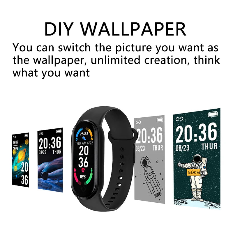 M6 Smart Watch Heart Rate & BP Monitor, Waterproof Sports Band for Men & Women, Fitness Tracker