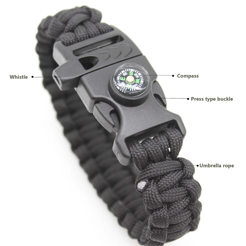 Multifunctional Paracord Survival Bracelet with Whistle, Compass for Outdoor Travel, Camping & Hiking