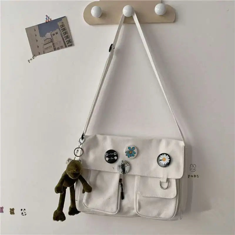 Cute Canvas Shoulder Bag for Women – Harajuku Crossbody Pouch Messenger Bag for Girls