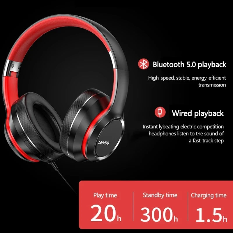 Lenovo HD200 Bluetooth Headphones – Wireless Over-Ear Noise Cancelling Hi-Fi Stereo Gaming Headset