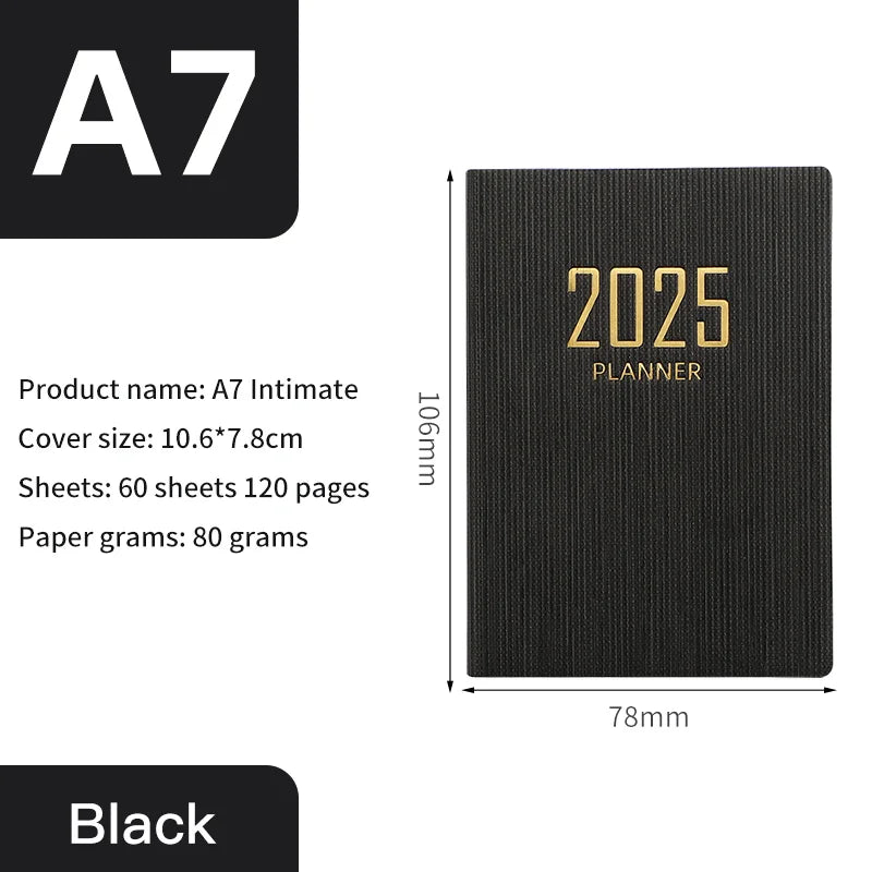 2025 A7 Portable Pocket Planner with PU Cover – Daily & Weekly Schedule Notebook Agenda