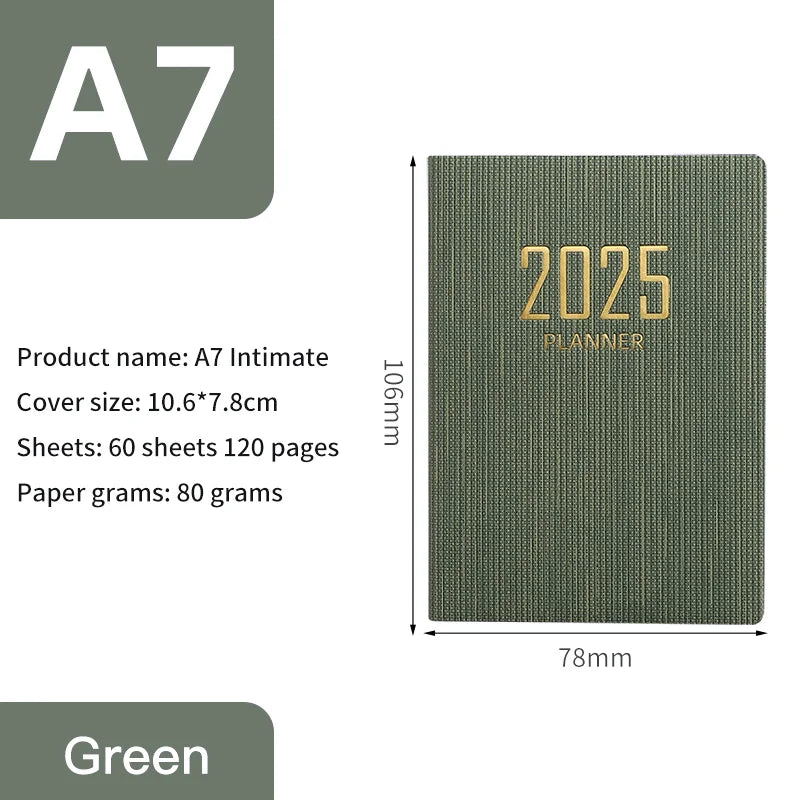 2025 A7 Portable Pocket Planner with PU Cover – Daily & Weekly Schedule Notebook Agenda