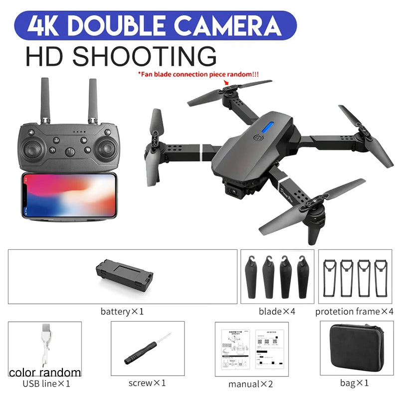 E88Pro 4K HD RC Drone – Foldable WiFi FPV Quadcopter with 1080P Wide-Angle Camera & Altitude Hold