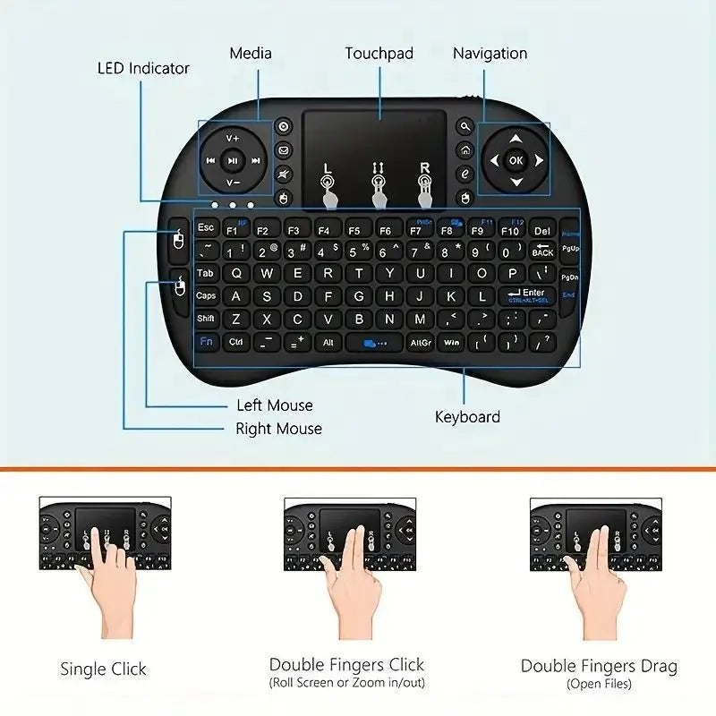 I8 2.4G Mini Wireless Keyboard & Touchpad for Android TV Box, PC, Smart TV, 92 Keys Backlit Remote