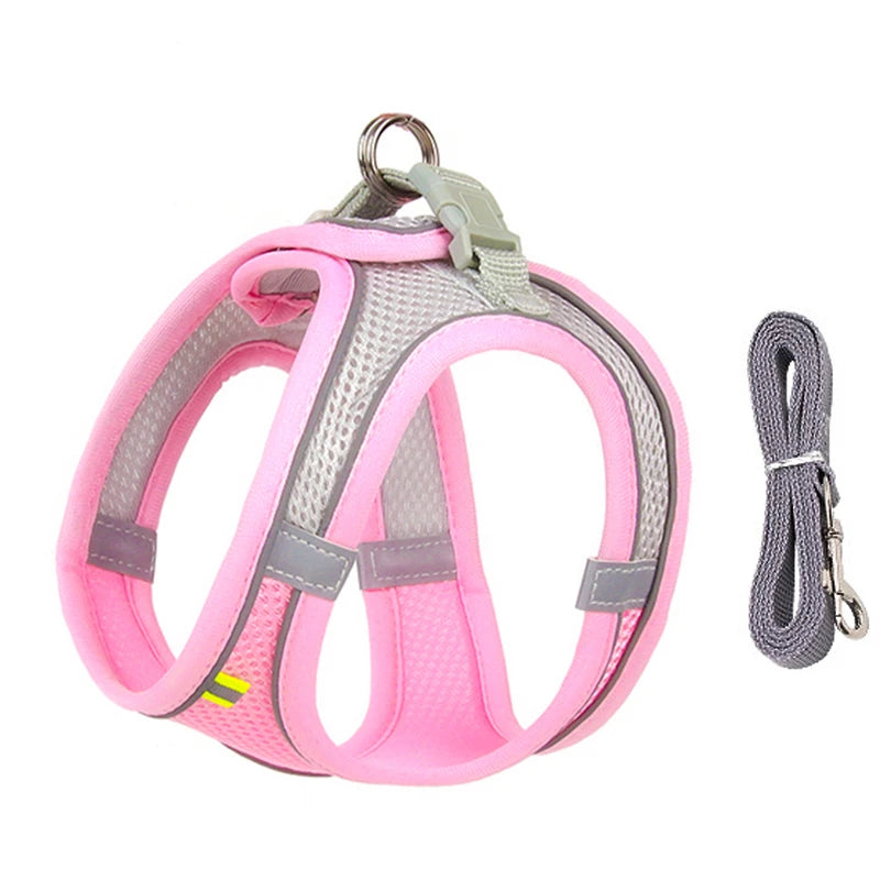 Adjustable Dog Harness Leash Set for Small Dogs, Puppy & Cat Vest for Walking, Reflective Lead