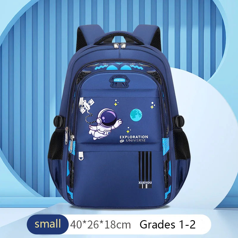 Astronaut Themed Kids Backpack for Boys – Waterproof School Bag for Primary, Zipper Closure