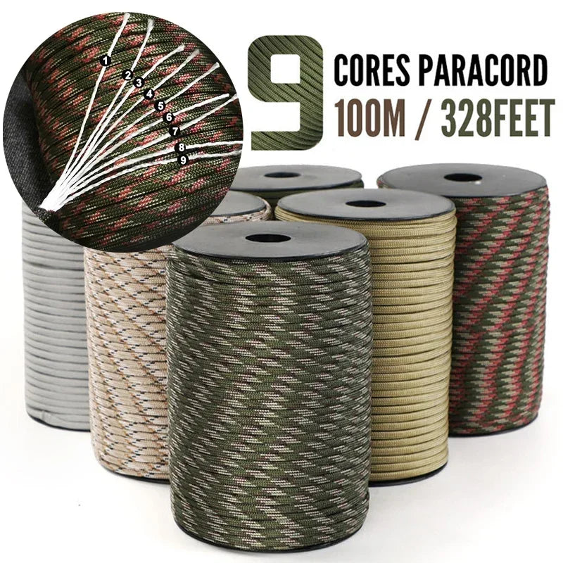 9-Strand 650LB Military Paracord – 4mm Tactical Survival Rope for Camping, Weaving, and Outdoor Use