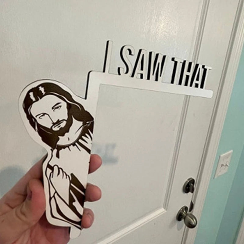 "Funny Jesus Door Hanger – 'I Saw That' Creative Wooden Home Décor Sign for Doors or Walls"