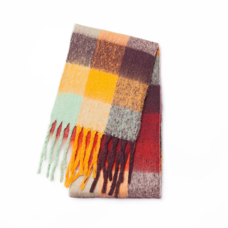 Women's Winter Cashmere Shawl & Warm Plaid Pashmina Scarf with Tassels – Stylish & Cosy