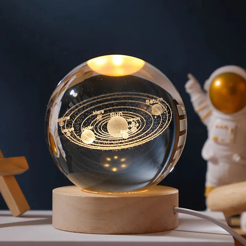 3D Moon Crystal Ball Night Light - Galaxy Solar System Saturn Glass Globe for Home Decoration