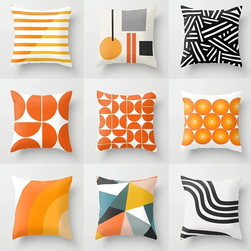 Orange Geometric Pattern Decorative Pillowcase for Home Decor - Modern Cushion Cover Bedding