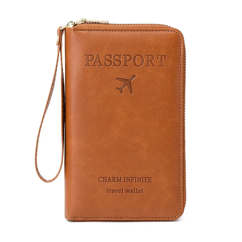 New Leather Passport Cover RFID Blocking Wallet | Travel Essentials Zipper Phone Bag