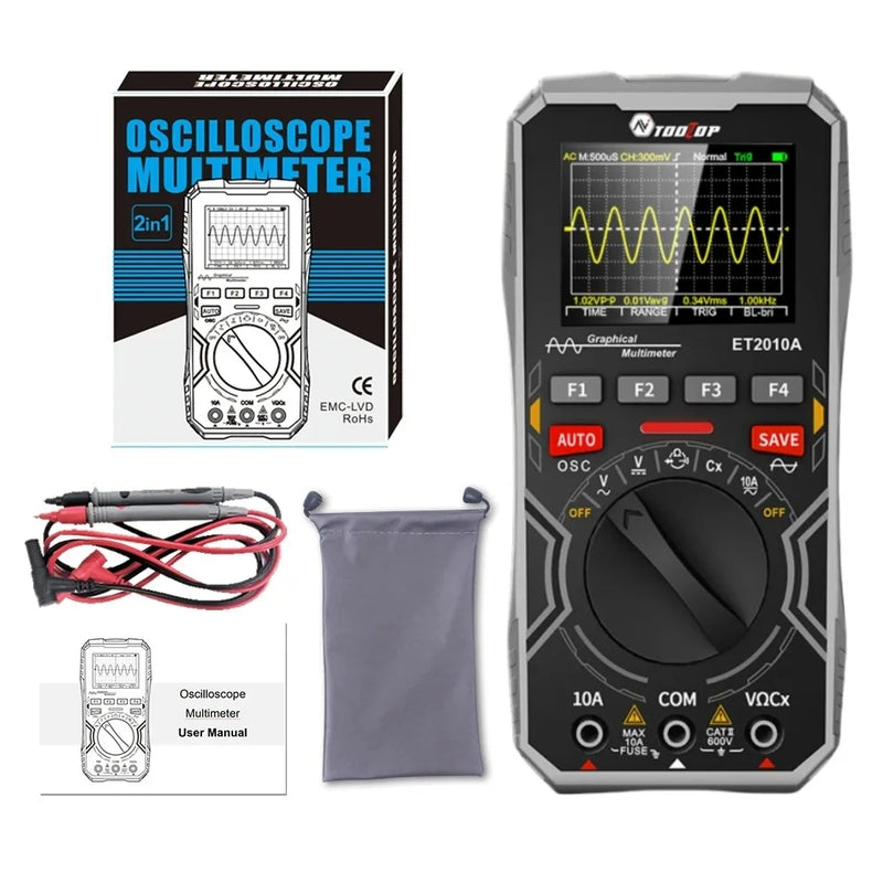 TOOLTOP ET2010A 2-in-1 Digital Oscilloscope Multimeter – 2.5Msps, 1MHz Bandwidth, Portable Tester