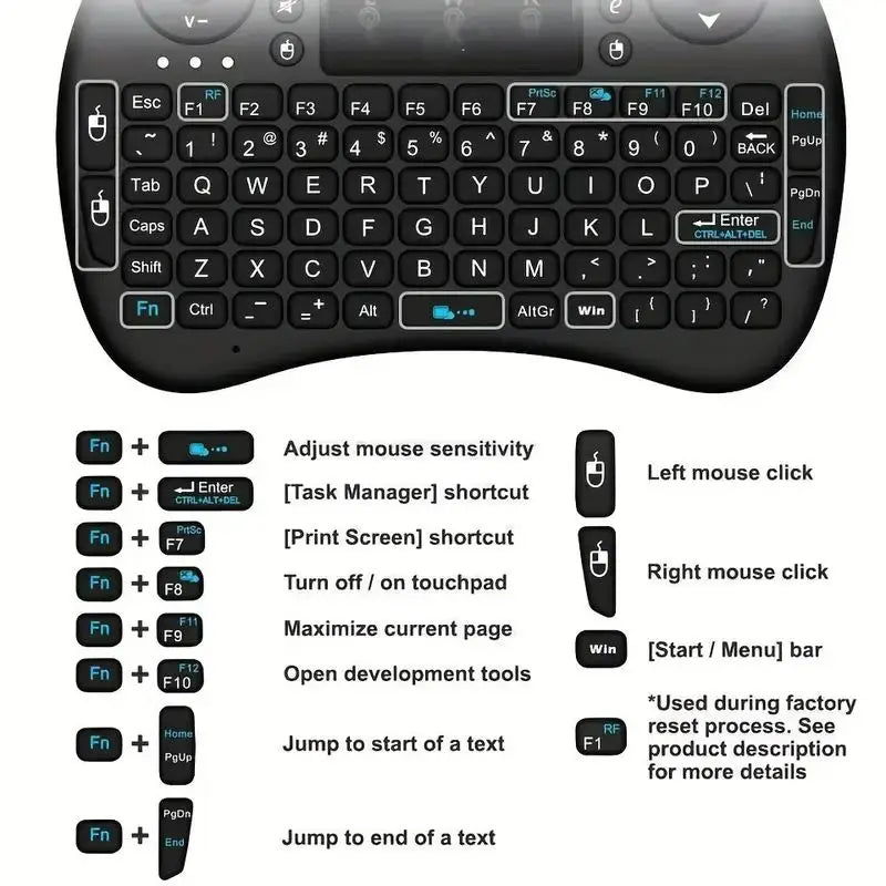 I8 2.4G Mini Wireless Keyboard & Touchpad for Android TV Box, PC, Smart TV, 92 Keys Backlit Remote