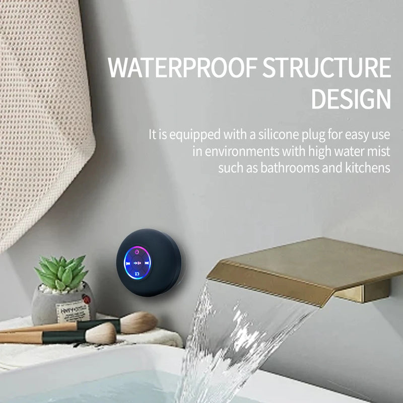 Portable Bluetooth Speaker with LED, IPX4 Waterproof, Suction Cup, Mini Stereo for Outdoor & Bathroom