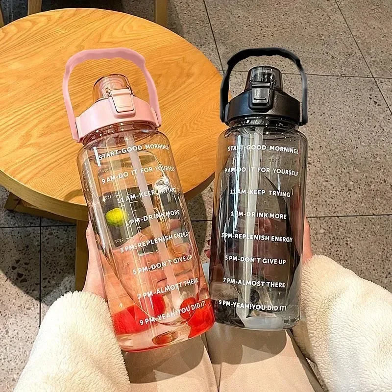 2L Large Portable Water Bottle with Straw: Reusable, Leakproof, Travel-Friendly for Sports & Fitness