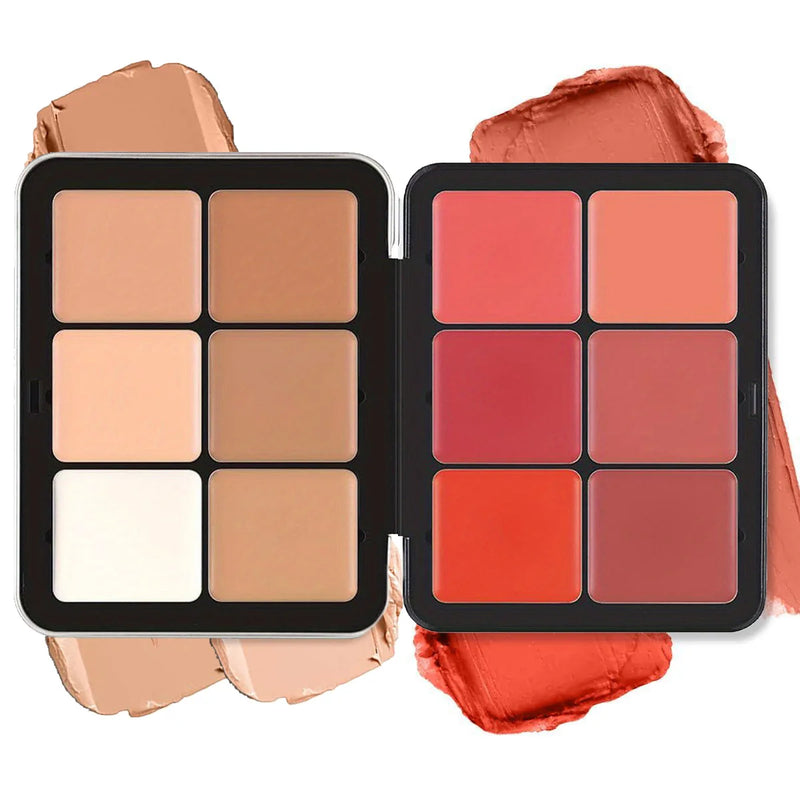 12-Color Cream Blush & Highlighter Palette | Contour, Concealer, and Blusher in Iron Box