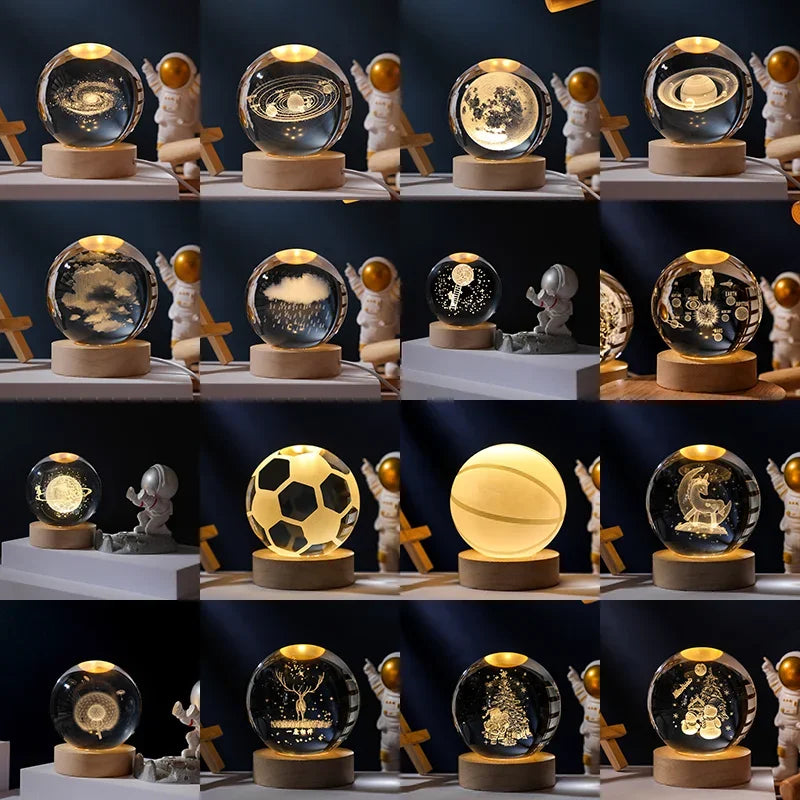 3D Moon Crystal Ball Night Light - Galaxy Solar System Saturn Glass Globe for Home Decoration