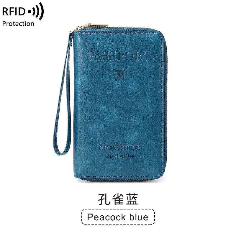 New Leather Passport Cover RFID Blocking Wallet | Travel Essentials Zipper Phone Bag