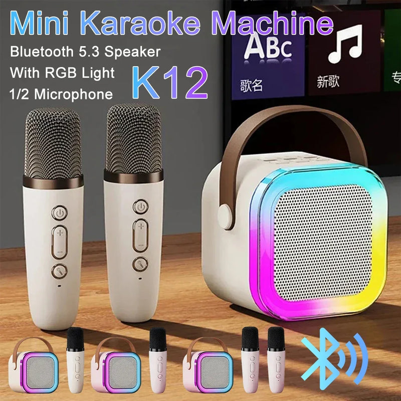 Portable Bluetooth 5.3 K12 Karaoke Machine with Wireless Microphones – Home Family Singing Gifts