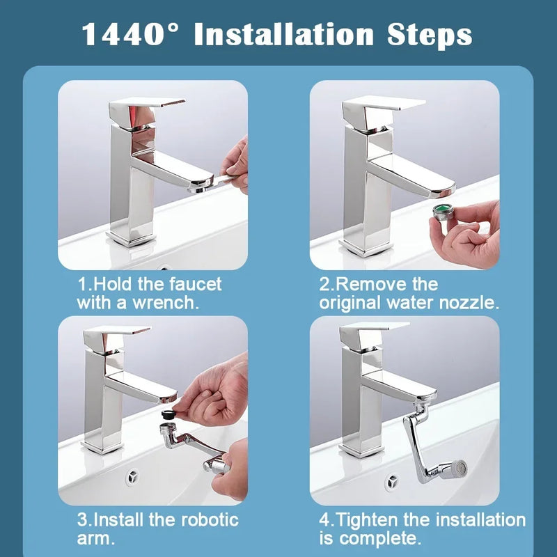 1080° Rotatable Faucet Nozzle – Universal Water-Saving Sprayer with 1440° Splash Filter for Kitchen & Bathroom