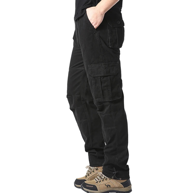 Large Pocket Loose Overalls for Men - Tactical Cotton Cargo Jogging Pants with Elastic Waist