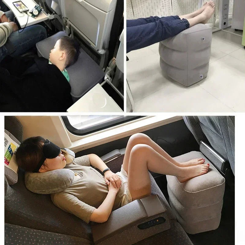 Inflatable Travel Footrest Pillow – Adjustable Sleeping Cushion for Airplane, Car, Bus & Kids