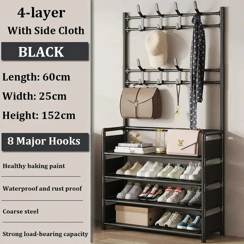 Multi-Layer Shoe Rack & Clothes Hanger – DIY Floor-Standing Storage Organiser for Living Room