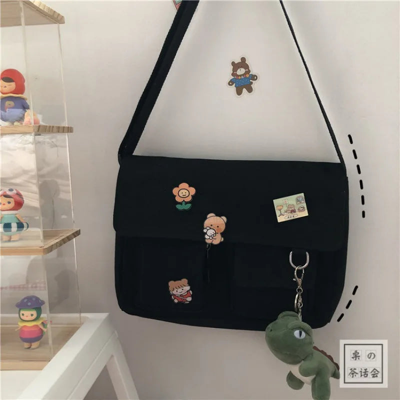 Cute Canvas Shoulder Bag for Women – Harajuku Crossbody Pouch Messenger Bag for Girls