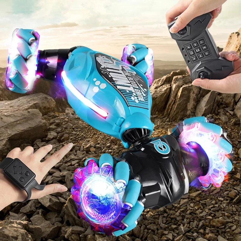 4WD RC DRIFT CAR WITH MUSIC & LED LIGHTS – 2.4G GESTURE CONTROL STUNT CAR, 360° ROTATING TOY