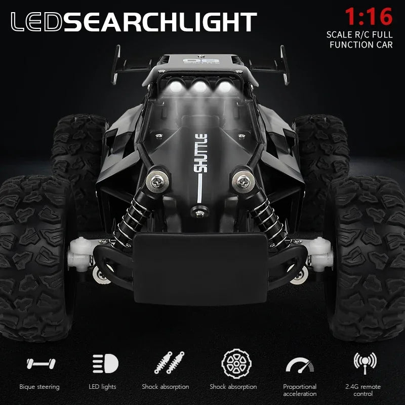 NEW RC CAR 1:16 2WD WITH LED LIGHTS – 20KM/H HIGH-SPEED OFF-ROAD CLIMBING REMOTE CONTROL CAR FOR KIDS