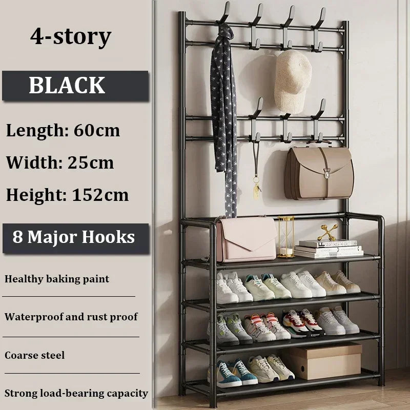 Multi-Layer Shoe Rack & Clothes Hanger – DIY Floor-Standing Storage Organiser for Living Room