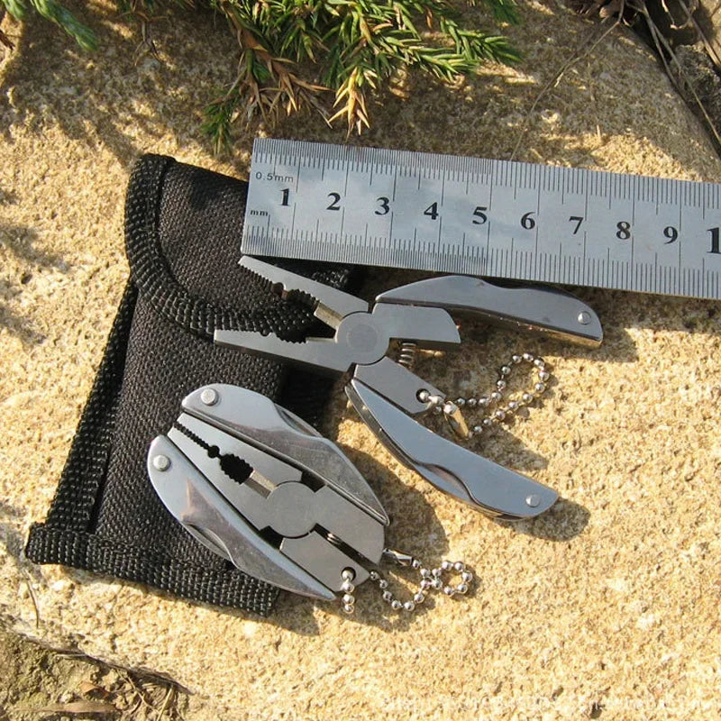 EDC Travel Kit Multifunction Folding Plier Stainless Steel Keychain Knife Screwdriver Camping Tool