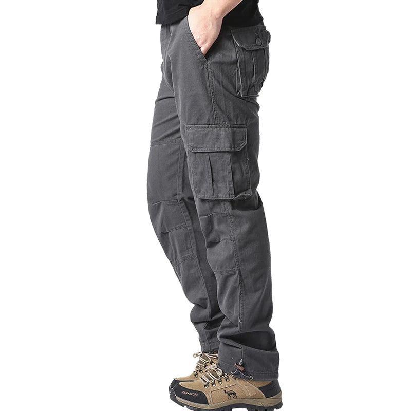 Large Pocket Loose Overalls for Men - Tactical Cotton Cargo Jogging Pants with Elastic Waist