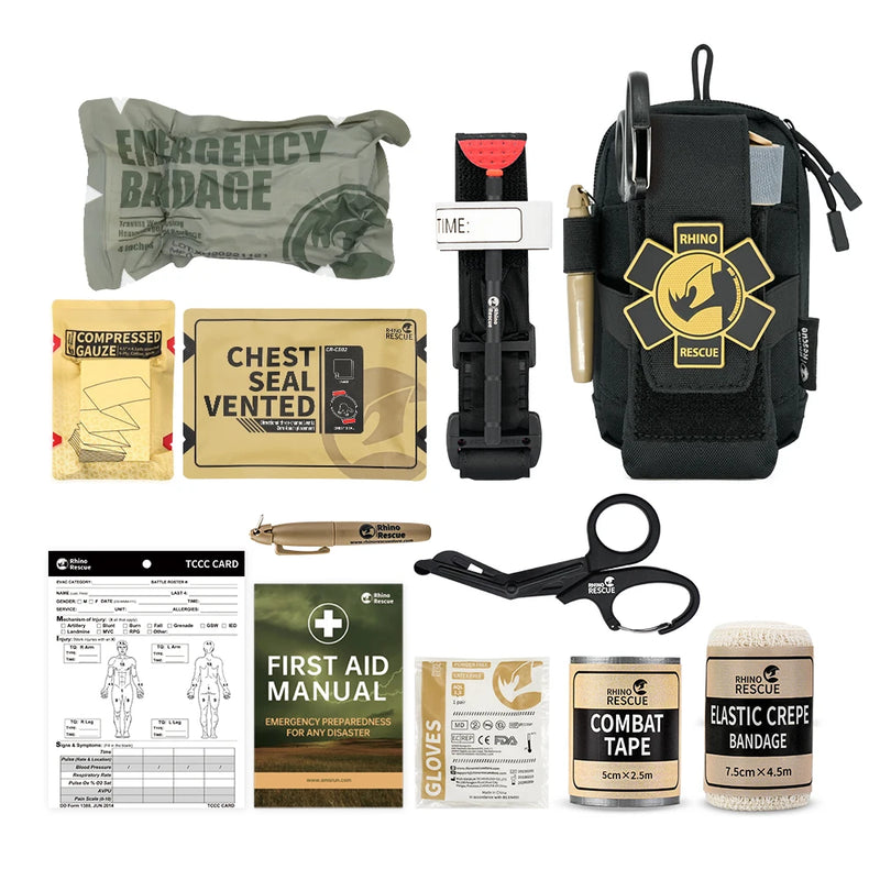 Rhino Rescue EDC First Aid Pouch – Tactical Trauma Kit, Molle Utility Pouch for Camping, Hiking & Survival