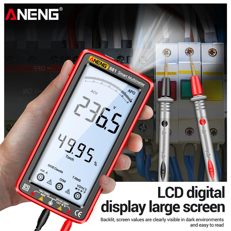 ANENG 681 Rechargeable Digital Multimeter – 6000 Counts, True RMS, Non-Contact Voltage Tester, LCD Display