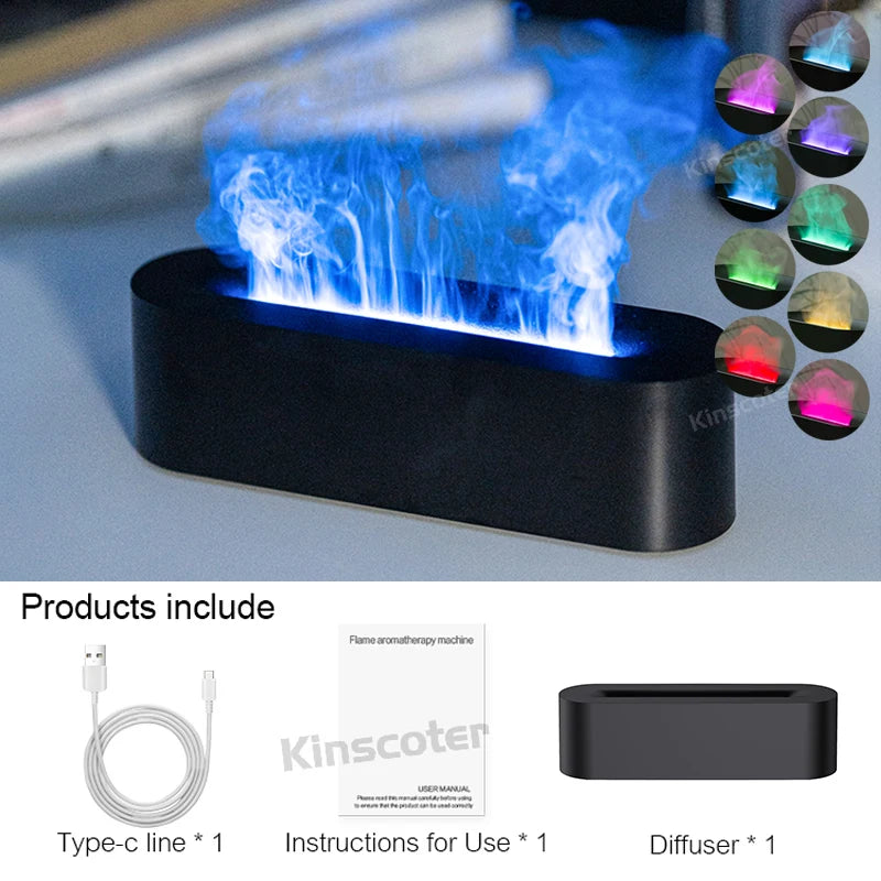 KINSCOTER Essential Oil Diffuser with Flame Effect, Ultrasonic Humidifier, RGB Night Light