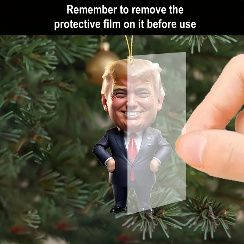 Trump-Inspired Acrylic Christmas Ornament for Car and Tree - Funny Holiday Gift Pendant