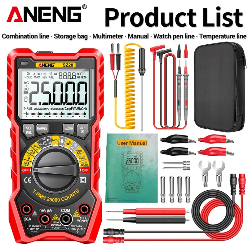 ANENG SZ20 Digital Multimeter – 25000 Counts Smart Manual Range Tester, True RMS AC/DC Voltmeter