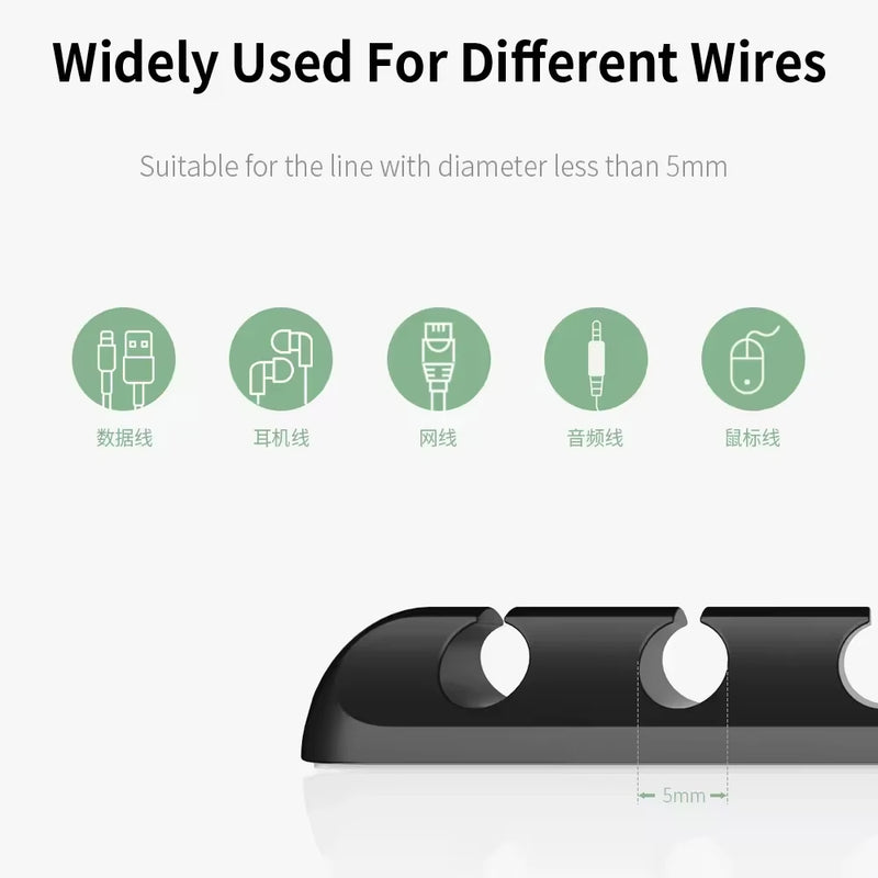 Self-Adhesive Cable Clips – Silicone Wire Organizer for Home, Office & Car | USB Cord Management