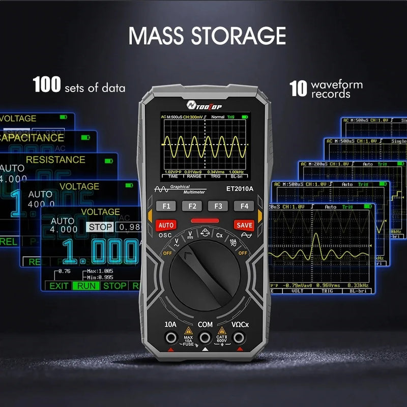 TOOLTOP ET2010A 2-in-1 Digital Oscilloscope Multimeter – 2.5Msps, 1MHz Bandwidth, Portable Tester