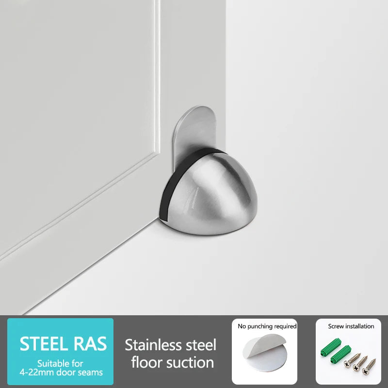 Stainless Steel Magnetic Door Stop – Punch-Free Semi-Circle Door Stopper with Anti-Collision Rubber