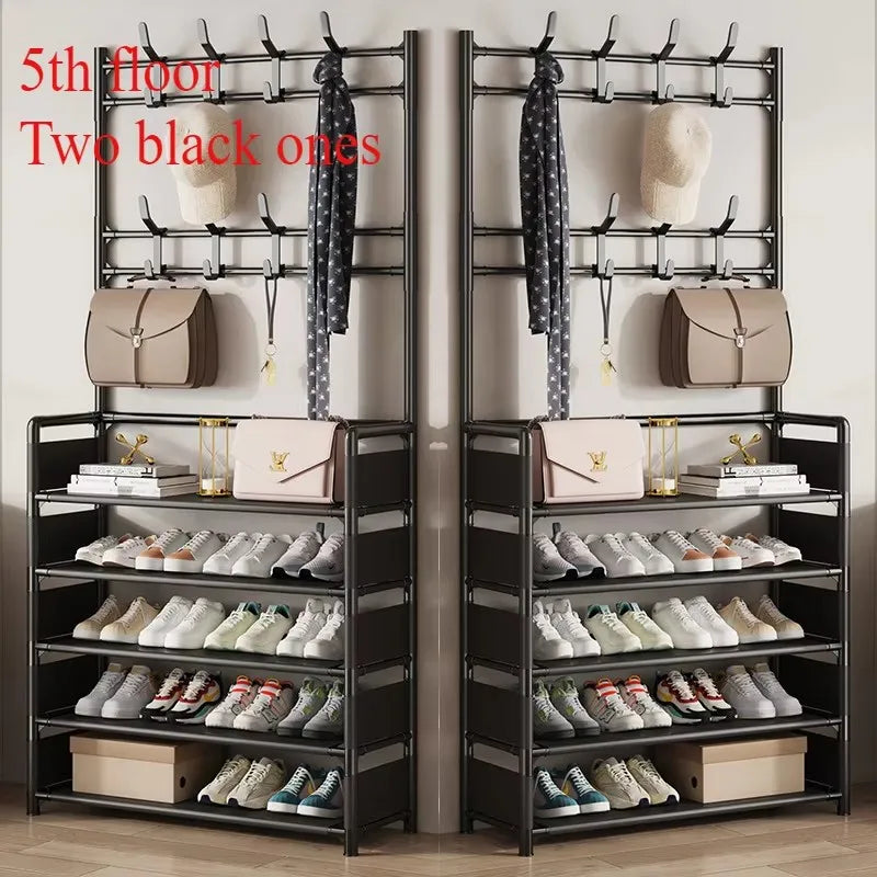 Multi-Layer Shoe Rack & Clothes Hanger – DIY Floor-Standing Storage Organiser for Living Room