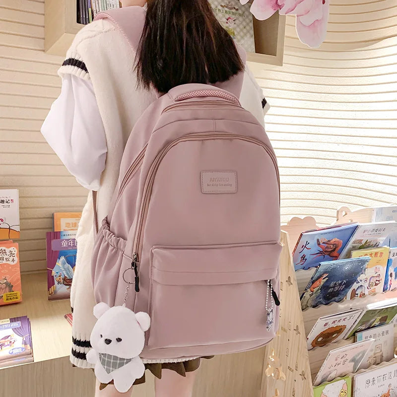 Trendy Waterproof Girls' College Backpack – High-Capacity Laptop School Bag for Travel & Daily Use