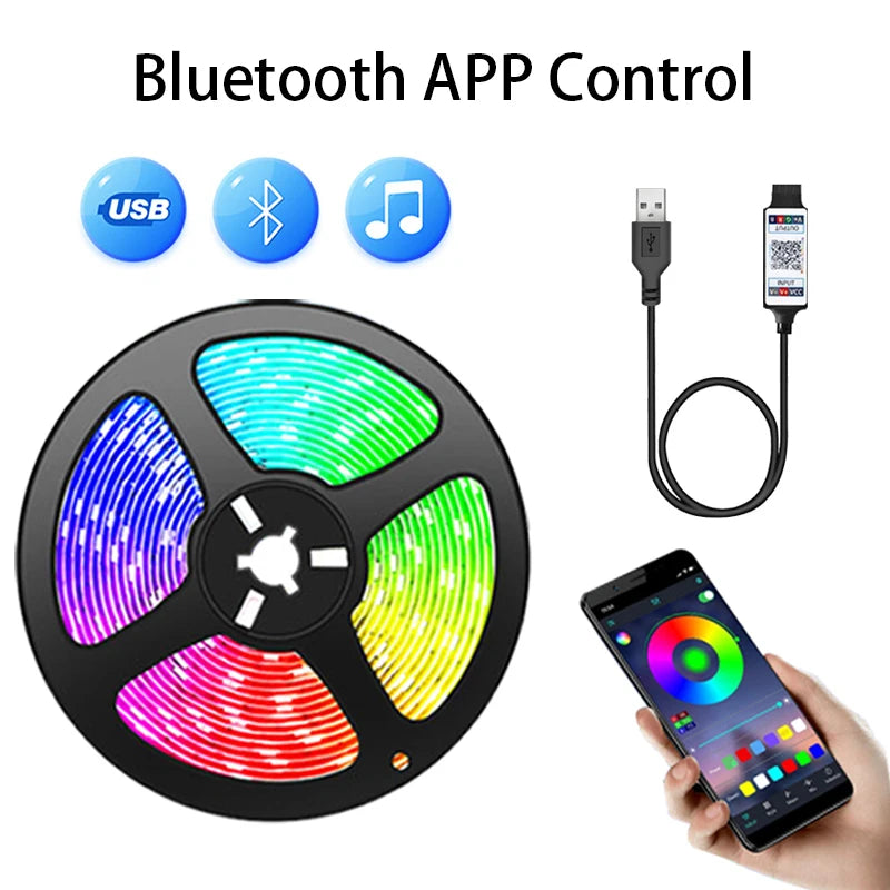 RGB 5050 LED Strip Light - Bluetooth App Controlled 5V USB Flexible Tape for TV Backlight Decor